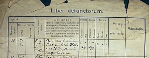 Fragment z Księgi Zmarłych (Liber defunctorum) parafii św. Klemensa w Wieliczce