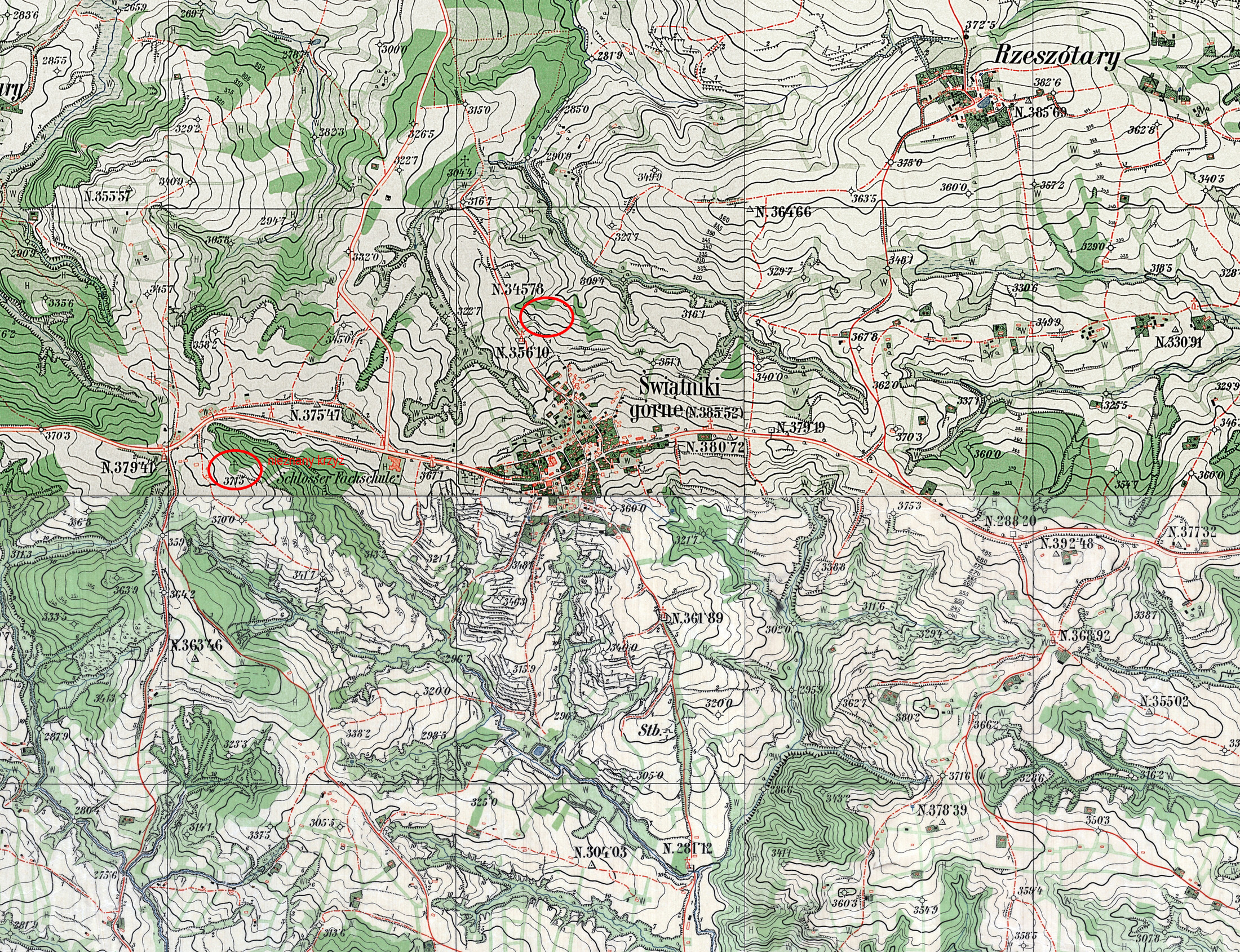 Ryc. 11 Mapa Twierdzy Kraków z 1900 roku z zaznaczonymi lokalizacjami cmentarzy epidemicznych.